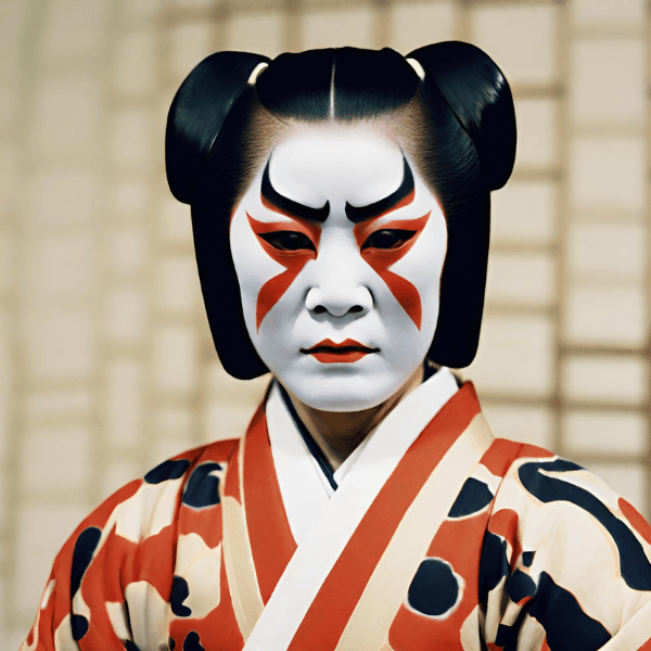 Kabuki-Schauspielerin mit Maske.