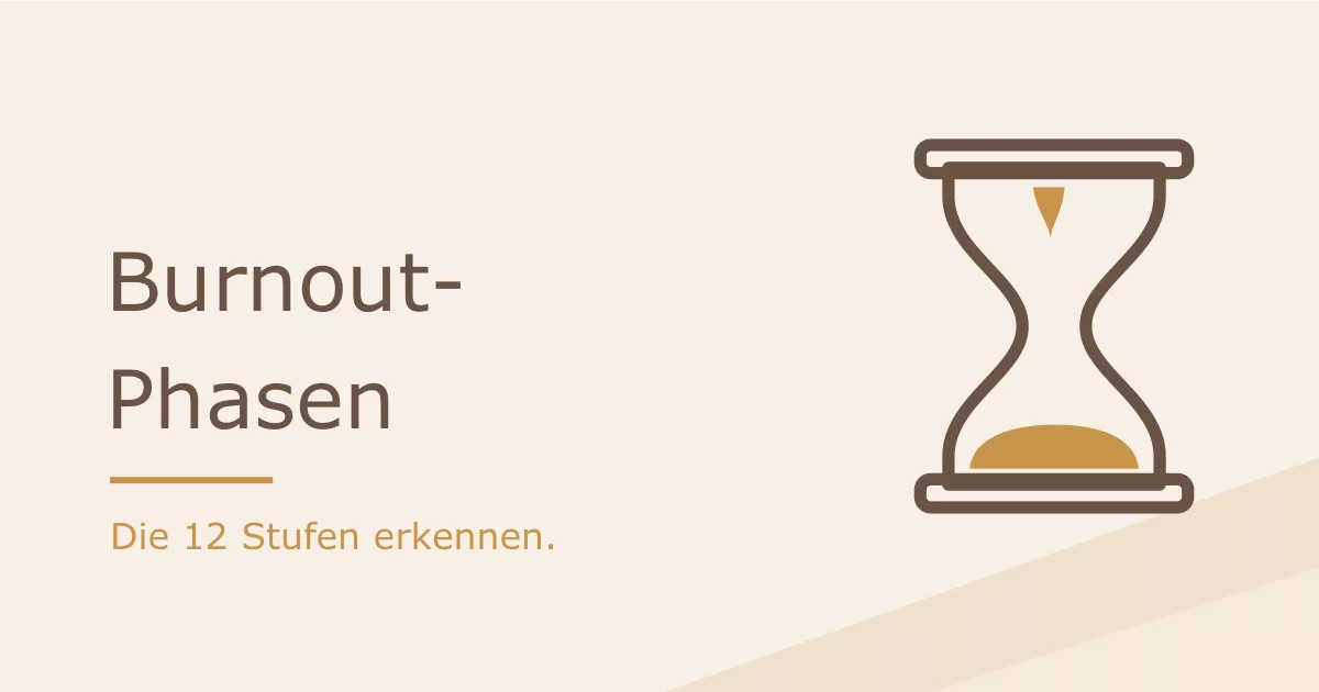 Titelbild „Burnout-Phasen" mit Sanduhr-Motiv in den Markenfarben Waldgrün und Senfgold - Heiko Metz