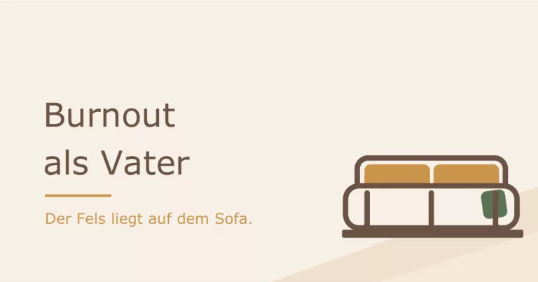 Titelbild „Burnout als Vater" mit Sofa-Motiv in den Markenfarben Waldgrün und Senfgold - Heiko Metz