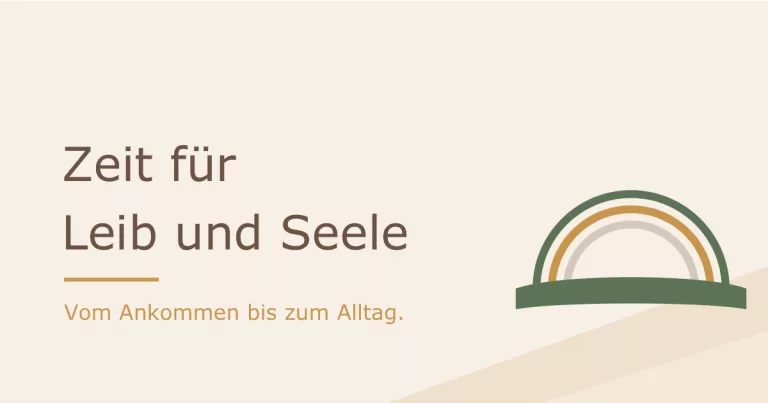 Titelbild „Zeit für Leib und Seele" mit Regenbogen-Motiv in den Markenfarben Waldgrün und Senfgold - Heiko Metz
