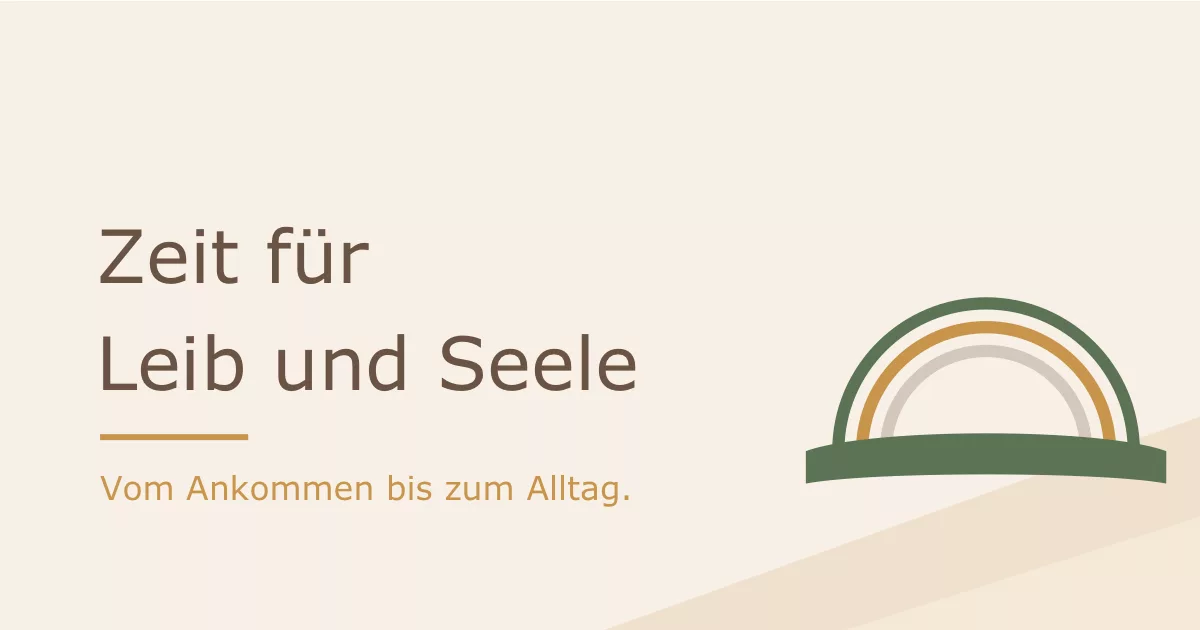 Titelbild „Zeit für Leib und Seele" mit Regenbogen-Motiv in den Markenfarben Waldgrün und Senfgold - Heiko Metz