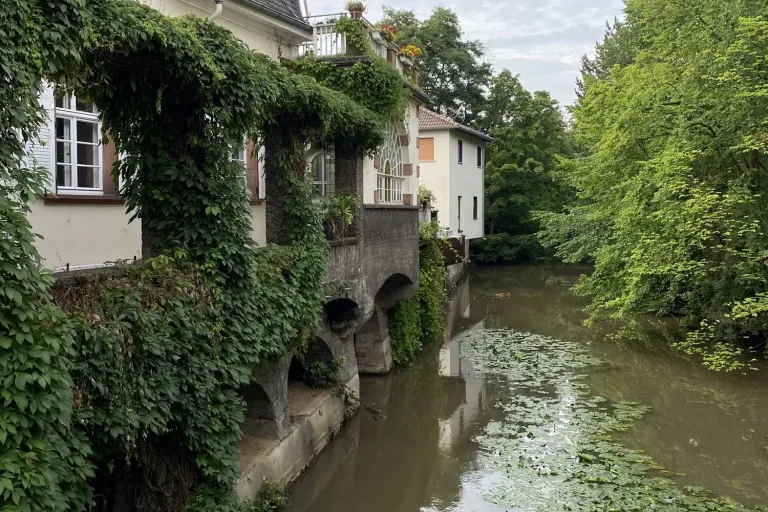 Altes Haus am Fluss mit Seerosen und Efeu - Heiko Metz